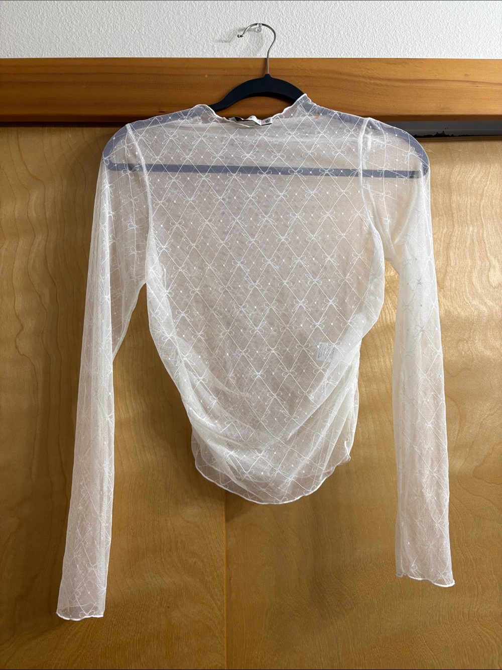Lush Bow Tie Print Mesh Long Sleeve Top Size S **Light Flaws**